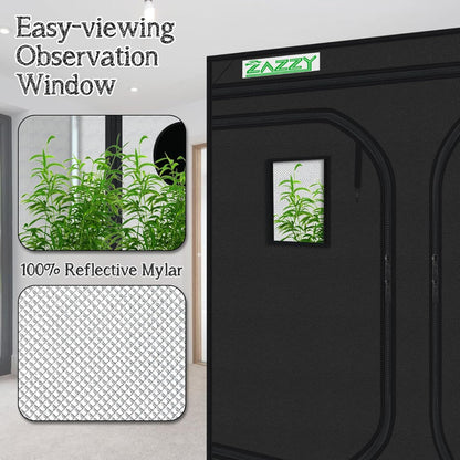 zazzy Large Grow Tent 96"x96"x78", High Reflective Mylar Grow Room with Observation Window, Removable Floor Tray and Tool Bag for Planting Indoor Fruit Flower Veg 8x8