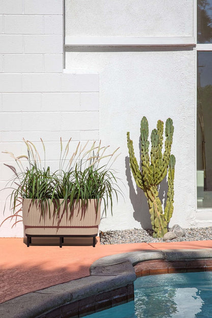 Veradek Demi Series Raised Long Planter for Indoor/Outdoor Use | Made from Plastic & Stone w/Wooden Stand | Modern Patio Décor for Flowers/Shrubs