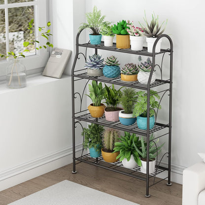SORCEDAS Plant Stand Indoor Outdoor Plant Shelf 4 Tier Metal Corner Flower Stand Multiple Holder for Patio Garden Balcony Living Room, Dark Grey