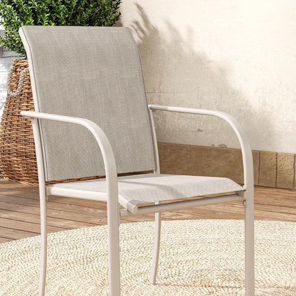 VICLLAX 7 Pieces Patio Dining Set, Outdoor Furniture Set Includes 47.2" Round Patio Table and 6 Patio Sling Chairs, Sandshell Color Tabletop and Fabric