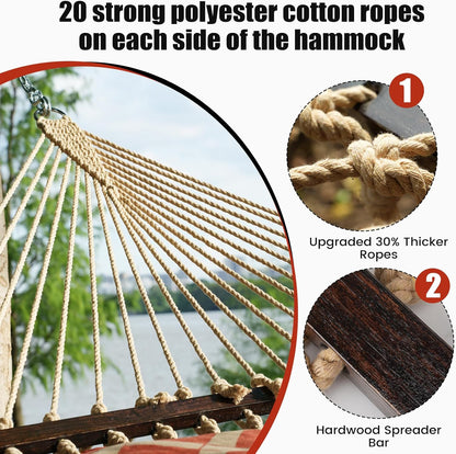 13FT Double Hammock With Spreader Bars - 600 lbs Capacity, Detachable Pillow, Heavy Duty Hanging Tree Design for Outside, Patio, Garden, Backyard, Beach, and Poolside