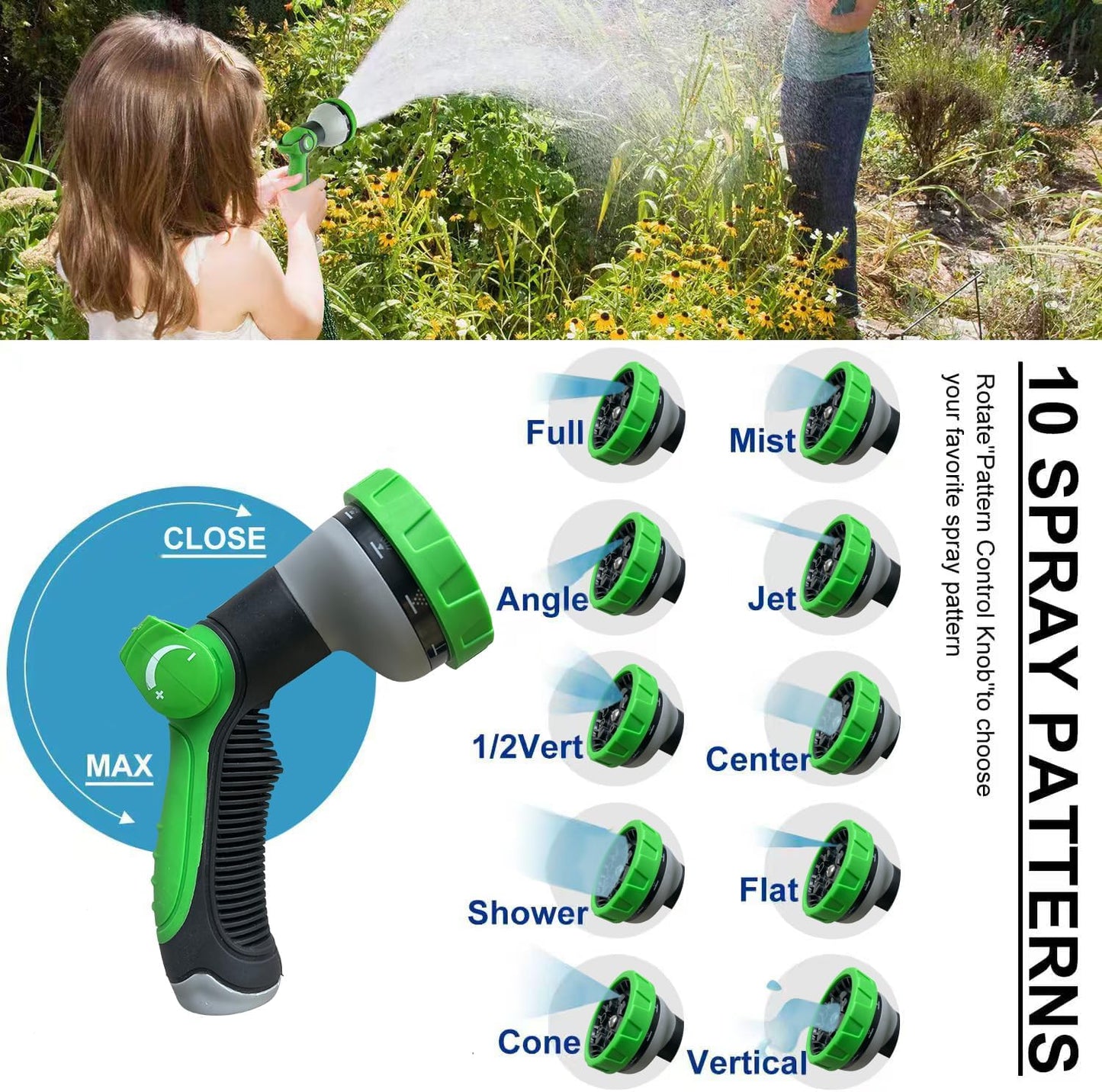 Metal Garden Hose 100Ft Stainless Steel Water Hose Heavy Duty with 10 Way Nozzle-Flexible Lightweight Durable No Kink & Tangle，Strong 3/4’’ Solid Metal Fitting a Stop Valve for Outdoor Yard