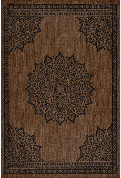 CAMILSON Outdoor Rug, Modern Area Rugs for Indoor and Outdoor Patios, Kitchen and Hallway mats, Washable Porch Deck Outside Carpet (6 x 9, Medallion Nut Brown)