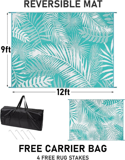 HiiARug Outdoor Rugs 9x12 for Patios Clearance Large Outdoor Rug, Outdoor Plastic Straw Rug RV Camping Rug Large Outdoor Mat for RV, Patio, Backyard, Deck, Picnic, Beach, Trailer, Camping
