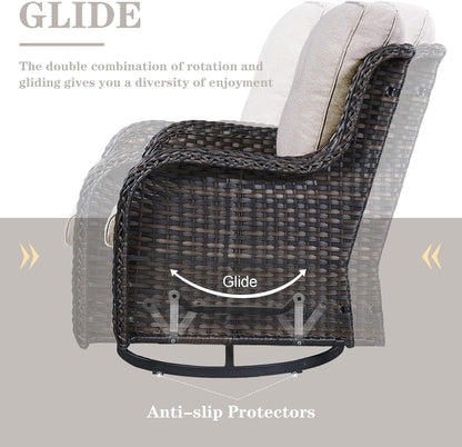 4 Piece Patio Furniture Set - Outdoor Glider Bench with Swivel Rocker Chairs and Coffee Table, High Back Small Outdoor Conversation Furniture Sets for Deck Sunroom Balcony Backyard