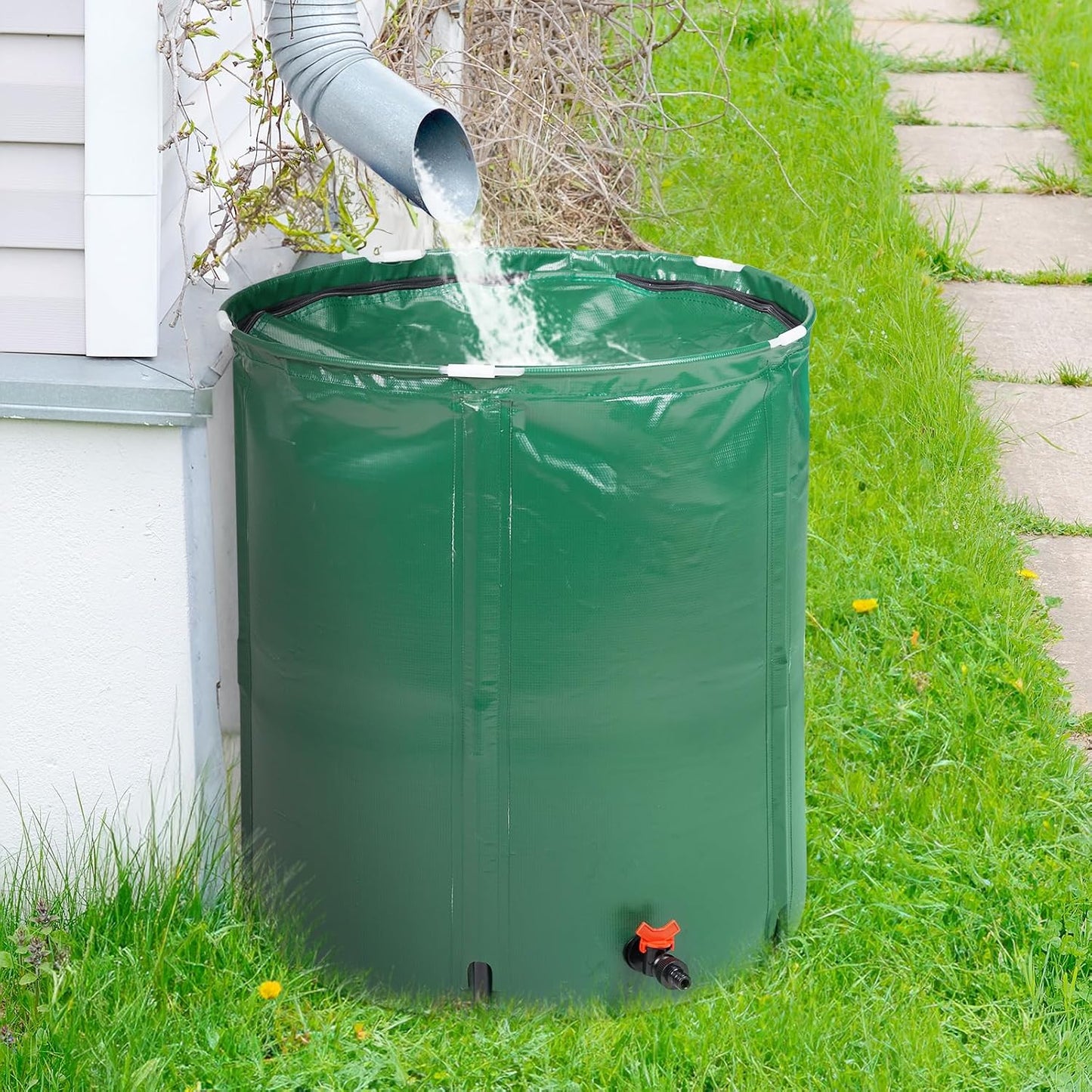 Collapsible Rain Barrel, 50 Gallon Portable Rainwater Collection System, Water Storage Tank, Rain Catcher Barrel with Spigots and Overflow Kit, Rain Water Barrel Collector for Garden, Green