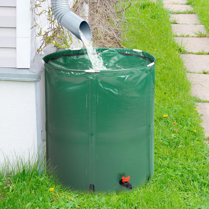 Collapsible Rain Barrel, 50 Gallon Portable Rainwater Collection System, Water Storage Tank, Rain Catcher Barrel with Spigots and Overflow Kit, Rain Water Barrel Collector for Garden, Green
