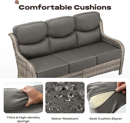 Wicker Outdoor Patio Furniture Set - 7 Piece Patio Conversation Sets with Swivel Rocker Chairs, Ottomans and Sofa, 6 inch Cushions, Waterproof Wicker, for Porch Deck Mixed Grey/Grey