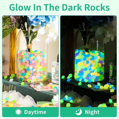 OSOPOLA 750 PCS Glow in The Dark Rocks - Mixed Color Fish Tank Decorations Diamond-Shaped Pebbles Rocks for Aquarium Glowing Rocks Accessories FD05MX750C