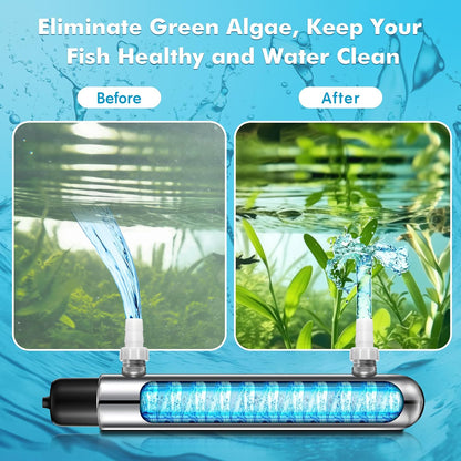 Qualirey 12W UV Lights for Ponds Aquarium Control Cold Plunge UV Light, Stainless Steel UV Filter Aquarium, Aquarium Clarifier Easy to Installation for Aquarium Indoor Outdoor Removal Algae Plant