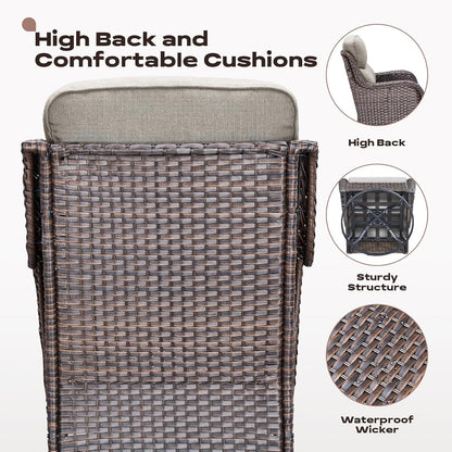 Wicker Outdoor Patio Furniture Set - 8 Piece Patio Conversation Sets with Swivel Rocker Chairs, Ottomans, Sofa and Table, 6 inch Cushions, Deep Seating, for Porch Deck Brown/Beige
