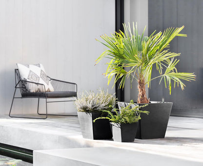 Ecopots Rotterdam Durable Modern Square Indoor/Outdoor Recycled-Based Composite Flower Planter, Dark Grey, 12"