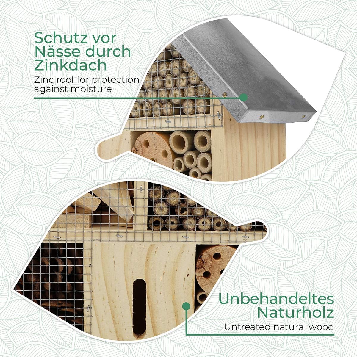 Insect Hotel - Pollinator House and Bug Condo for a Snug Home Outdoors - Garden Habitat for Bees, Ladybugs, and Butterflies - Natural Wood and Metal Construction - 10 x 3X 11 inches