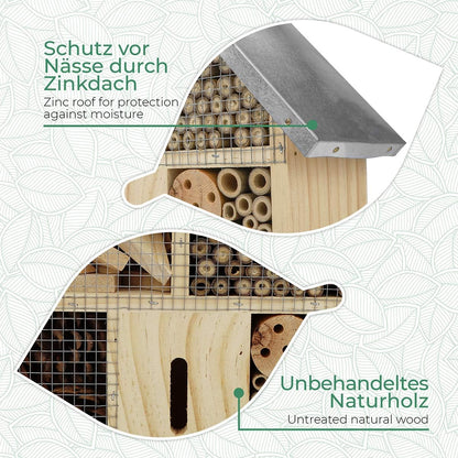 Insect Hotel - Pollinator House and Bug Condo for a Snug Home Outdoors - Garden Habitat for Bees, Ladybugs, and Butterflies - Natural Wood and Metal Construction - 10 x 3X 11 inches