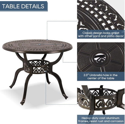 Cast Aluminum Outdoor Patio Dining Set, All Weather Outdoor Furniture Dining Set for Patio, Balcony, Lawn, Garden, Backyard (1 Round Table(40 inch)+4 Dining Chairs)
