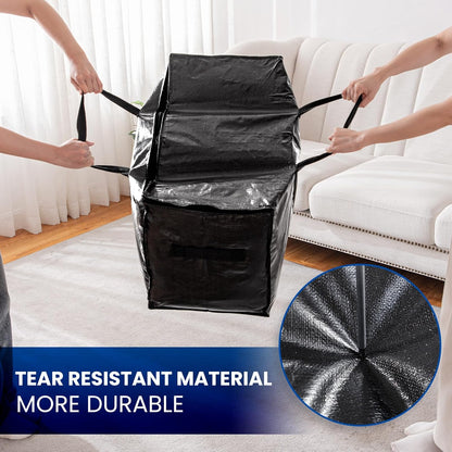 TAILI Extra Large Moving Bags, 8 Pack Black Heavy Duty Totes For Storage with Visible Window, Wrap Around Handles, Storage Bags for Space Saving, Alternative to Moving Boxes