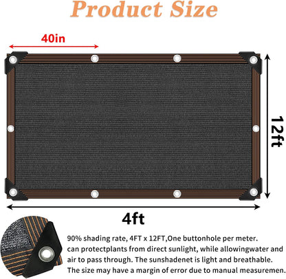QLOFEI 4x12 FT Shade Cloth with Grommets, 90% Sun Shades Outdoor Patio Mesh Tarp, Easier to Hang Sun Protection Neting Cover -for Garden Greenhouse Pergola Lawn Kennel Chicken Coop
