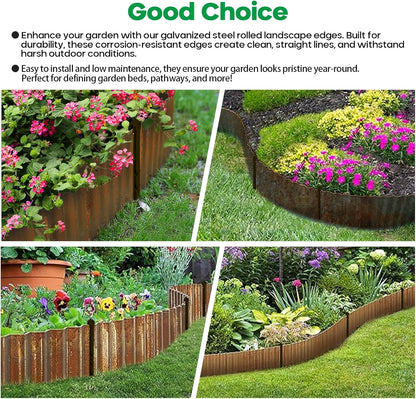 Corrugated Metal Garden Edging, Sturdy Tall Landscape Edging Borders, Perfect DIY for Flower Beds, Lawn and Pathway,Tree Surrounds,Paver Edges (Pre-Rusted, 8"×20FT)
