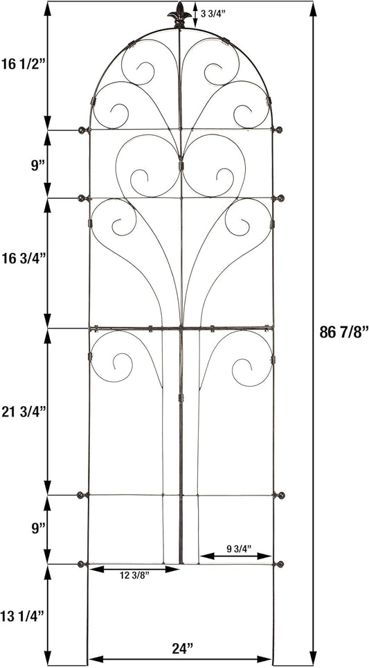 H Potter Garden Trellis for Climbing Plants Iron Metal Outdoor Scroll Wall Decor or Flowers Roses Vine Ivy Clematis GAR214 Large