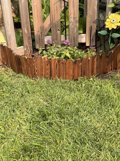 Wood Garden Edging, Wooden Fence Border Decorative Small Picket Panels for Flower Bed Barriers and Landscape Fencing (5.9" H x 47" L, 10 Pack)