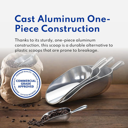 New Star Foodservice 34547 One-Piece Cast Aluminum Round Bottom Bar Ice Flour Utility Scoop, 24 -Ounce, Silver (Hand Wash Only)