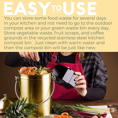 EPICA Countertop Compost Bin Kitchen | 1.3 Gallon | Odorless Composting Bin with Carbon Filters | Indoor Compost Bin with Lid | Stainless Steel Kitchen Composter for Food Scraps & Waste Recycling