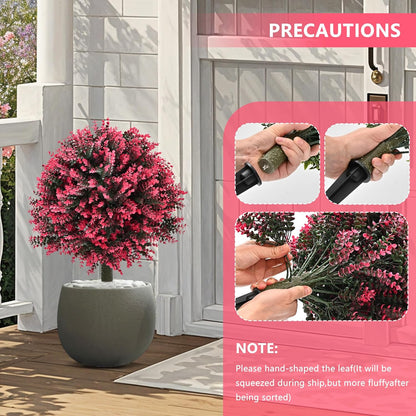 28" Set of 2 Artificial Boxwood Topiary Ball Bush for Outdoor with Ground Spike, UV Resistant Faux Greenery Shrubs, Fake Rose&Green Boxwood Plants for Garden, Yard, Porch, Patio Decor