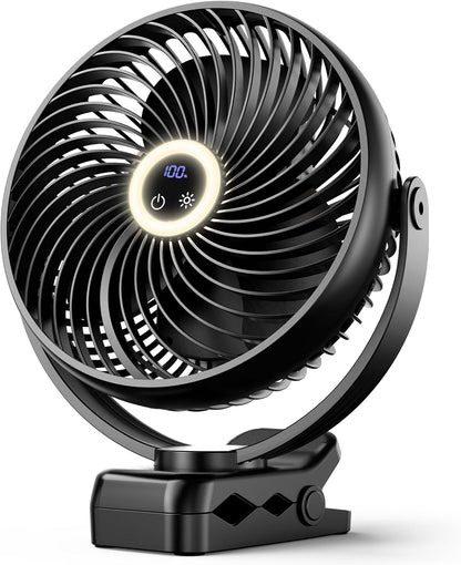 Koonie 10000mAh Portable Clip on Fan with LED Lantern and Hook, 8'' Battery Operated Desk Fan, Quiet Camping Fan with LED Digital Display, 360° Rotation & 3 Speeds for Travel Tent Gym Treadmill