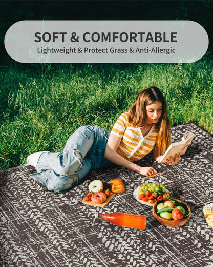 MontVoo Outdoor Rug Waterproof-Patio Rug Mat 5x8 Outdoor Carpet Reversible RV Camping Picnic Plastic Straw Rug Outside Outdoor Area Rug for Balcony Deck Backyard Patio Decor Boho Modern-Brown