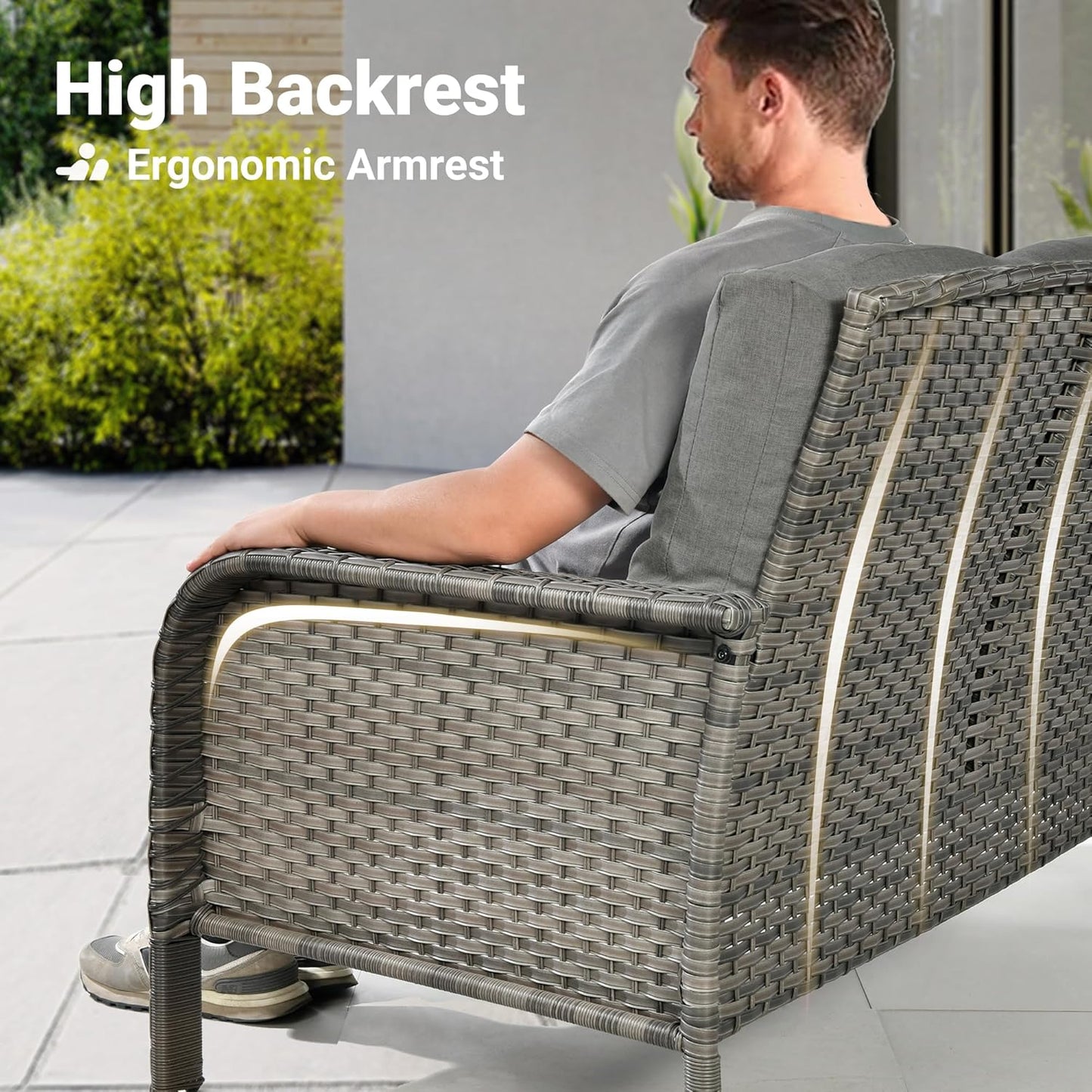 ovios 4 Pieces Patio Furniture Set with 25" Fire Pit, Outdoor Wicker Chairs of 4, All Weather High Back Rattan Chairs 4-Seater with Comfy Cushions, Dark Grey