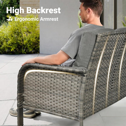 ovios 4 Pieces Patio Furniture Set, Outdoor Wicker Sofa with Coffee Table, Chairs, All Weather High Back Rattan Loveseat Couch with Comfy Cushions, Dark Grey