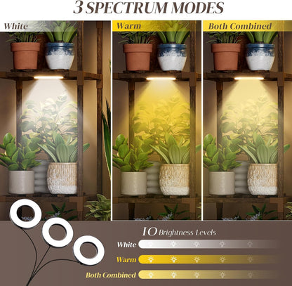 Wooden Plant Stand with Grow Light, 4-Tier Indoor Ladder Shelf with Roof Design, Carbonized Wood Rack for Balcony, Corner, or Living Room, Space-Saving Decorative Holder