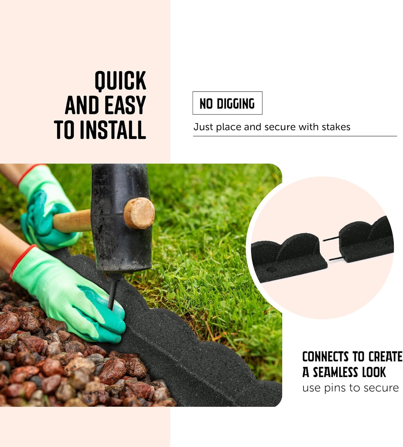 Playsafer L Shaped Flexible Rubber Scalloped Edger for Lawns Landscaping and Playground | Easy No Dig Installation| 4' Long (6, Dark Gray)