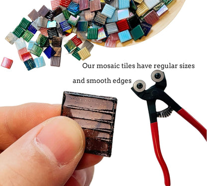 SMEIINIK 1.5 lb Bulk Mosaic Tiles for Crafts, Consisting of a Mix of Iridescent Mosaic Tiles and Gold-Textured Glass Mosaic Tiles, 3/4-Inch Square Mosaic Glass Pieces (240pcs, Multicolor), HT001