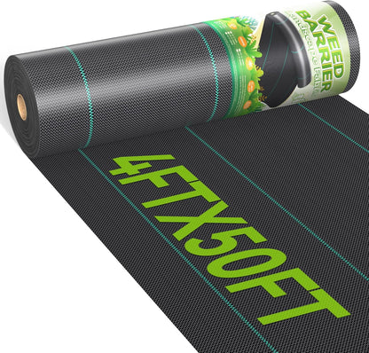 4ftx50ft Weed Barrier Landscape 3.2oz Fabric Heavy Duty, Woven Weed Control Cloth, Woven Geotextile Fabric for Underlayment, Gardening Ground, Commercial Driveway Weed Block Cover Mat
