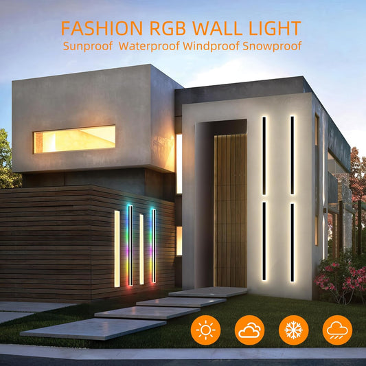 Modern Outdoor Wall Lights, 2 Pack Long Wall Sconce, Lighting Fixtures Long Wall Light 24w Waterproof Ip65 Black Exterior Sconce Led Linear Light for Garage, Patio (2pack-black, 60inch)
