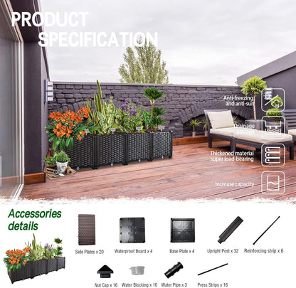 Garden Boxes Outdoor Raised Beds for Gardening Rectangular Planter Boxes Outdoor Planter Garden Box with Drain Outlet, Easy Assembly