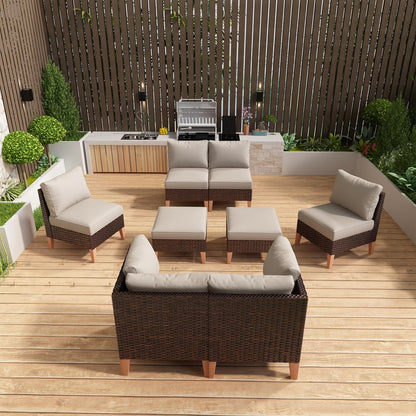 HUMMUH 8 Pieces Patio Furniture Set,Outdoor Modular Sectional Couch Chairs with Ottomans,All Weather PE Wicker Patio Conversation Sets for Garden Porch Backyard
