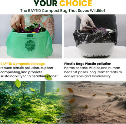 Compost Bags 1.3 Gallon,100 Count,Compostable Small Trash Bags for Kitchen Countertop Compost Bin 0.75, 1,1.2, 1.3Gallon,ASTM D6400, US BPI and Europe OK compost HOME certified