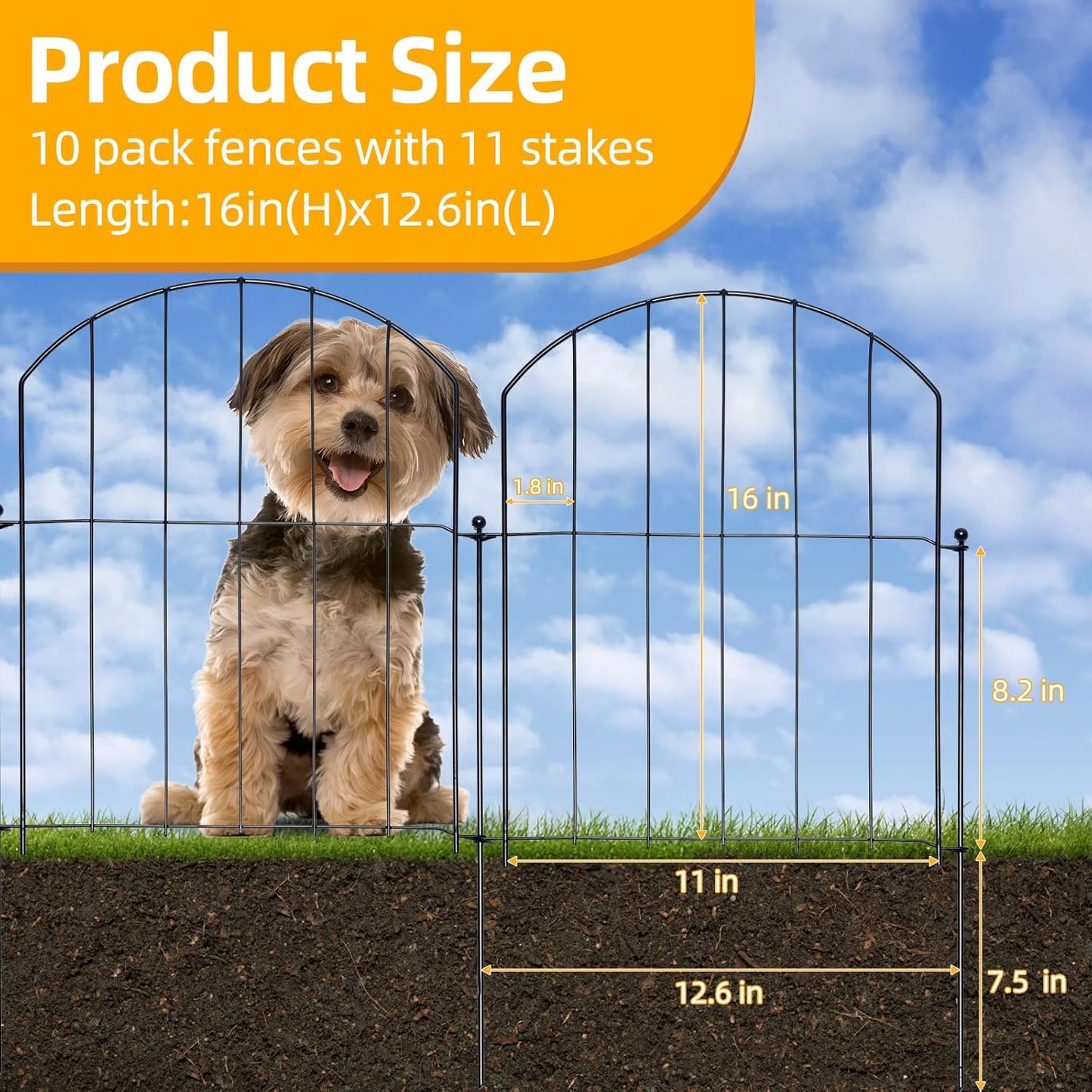 No Dig Garden Fence 16in x 10ft 10 Panels Decorative Garden Border for Fencing for Flower Beds, Dog Barrier, Patio and Yard Decoration