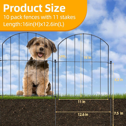 No Dig Garden Fence 16in x 10ft 10 Panels Decorative Garden Border for Fencing for Flower Beds, Dog Barrier, Patio and Yard Decoration