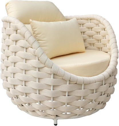 TWT Patio Sofa All-Weather Olefin Rope Balcony Furniture with Cushions & Pillows, Patio Couch Outdoor Patio Furniture Set for Indoor, Balcony, Backyard, Deck, Poolside, Cream