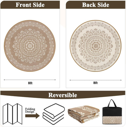 Pauwer Waterproof Outdoor Rug 8ft, Reversible Plastic Straw Patio Camping Rug, Indoor Outdoor RV Mat Carpet for Deck, Camper, Porch, Balcony, Backyard, Picnic, Floral Brown