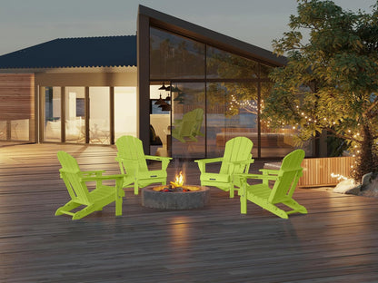 MUCHENGHY Folding Adirondack Chairs Set of 4, Patio Chairs, Lawn Chairs, Outdoor Chair, Adirondack Chair Plastic, Fire Pit, Weather Resistant with Cup Holder for Deck, Backyard, Garden(Lemon Green)