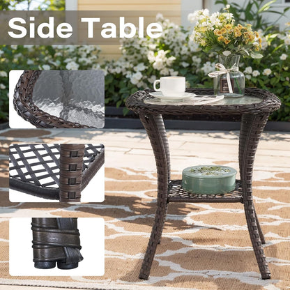 Outdoor Wicker Furniture Set with Swivel Chairs, 5 Piece Small Patio Conversation Sets with Rattan Loveseat Coffee Table for Patio Deck Porch Backyard, Grey Cushion