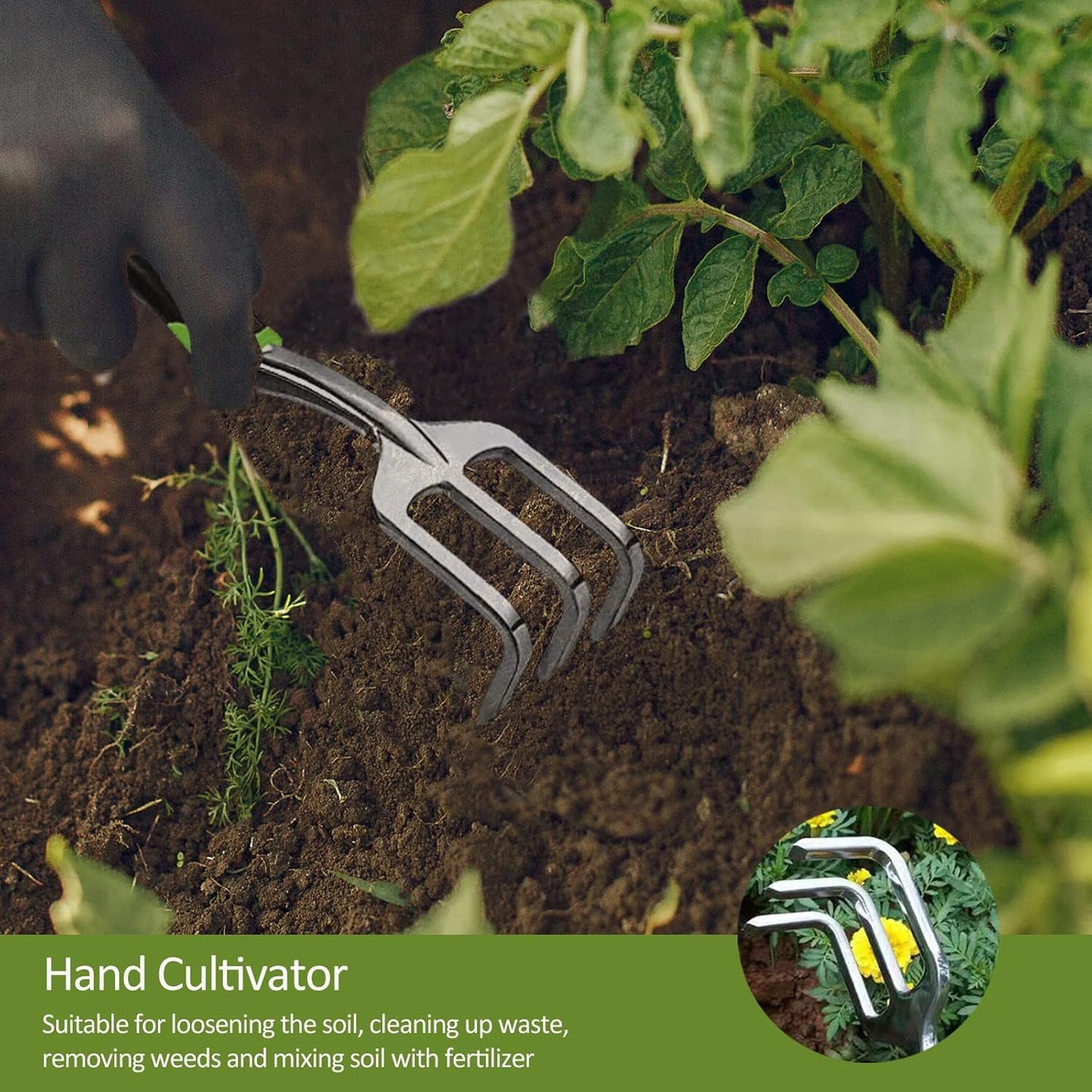 Garden Tool Set, 3 Piece Gardening Tools Includes Garden Trowel, Transplant Trowel and Hand Rake with Non-Slip Ergonomic Handle, Heavy Duty Gardening Kit for Gardening Planting, Gardening Gifts