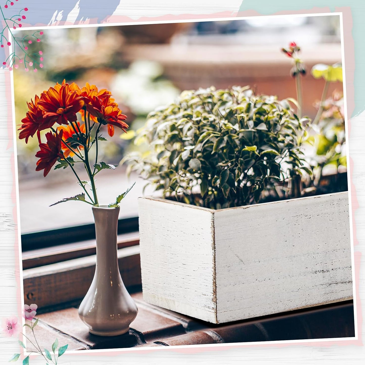 Dandat 2 Set Wood Boxes for Centerpieces 12x4 Inch Rectangle Wooden Planter Box Rustic Wooden Planters with Removable Plastic Liner Floral Foam Blocks for Home Wedding Garden Decor