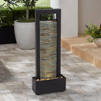 Stave 48" High Large Modern Indoor Outdoor Decor Cream Slate Stone Floor Fountain with Light LED Standing Waterfall Tall Water Feature for Outside Garden Patio Yard Backyard Deck - John Timberland