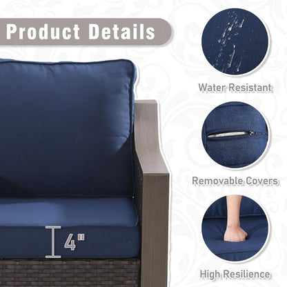 Outdoor Wicker Chair Set of 2, All-Weather Use Patio Rattan Chair with Removable Water-Resistant Cushion, Ideal for Porch, Backyard, Balcony, Poolside, Blue