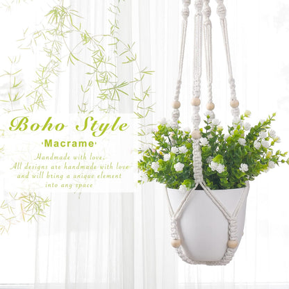 YIBOT 2 Pack Macrame Plant Hanger Indoor Hanging Planter Basket with Wood Beads Decorative Flower Pot Holder No Tassels for Indoor Outdoor Boho Home Decor-35 Inch